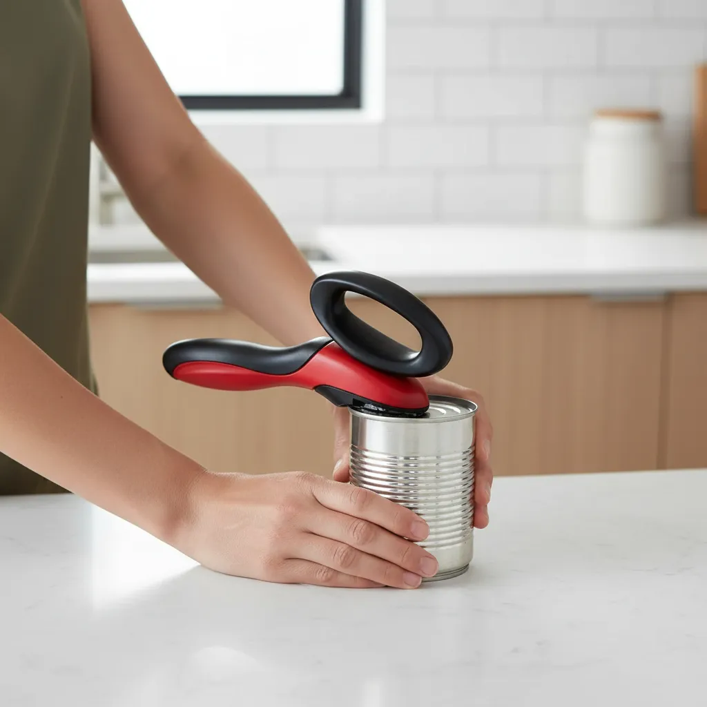Abridor de Latas Giratório sendo usado